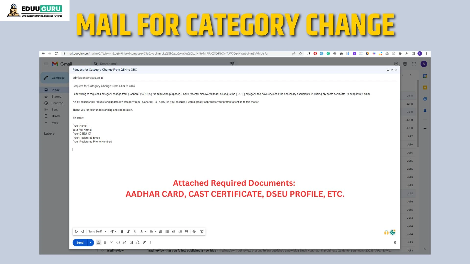 Request Email Formate for Change of Category